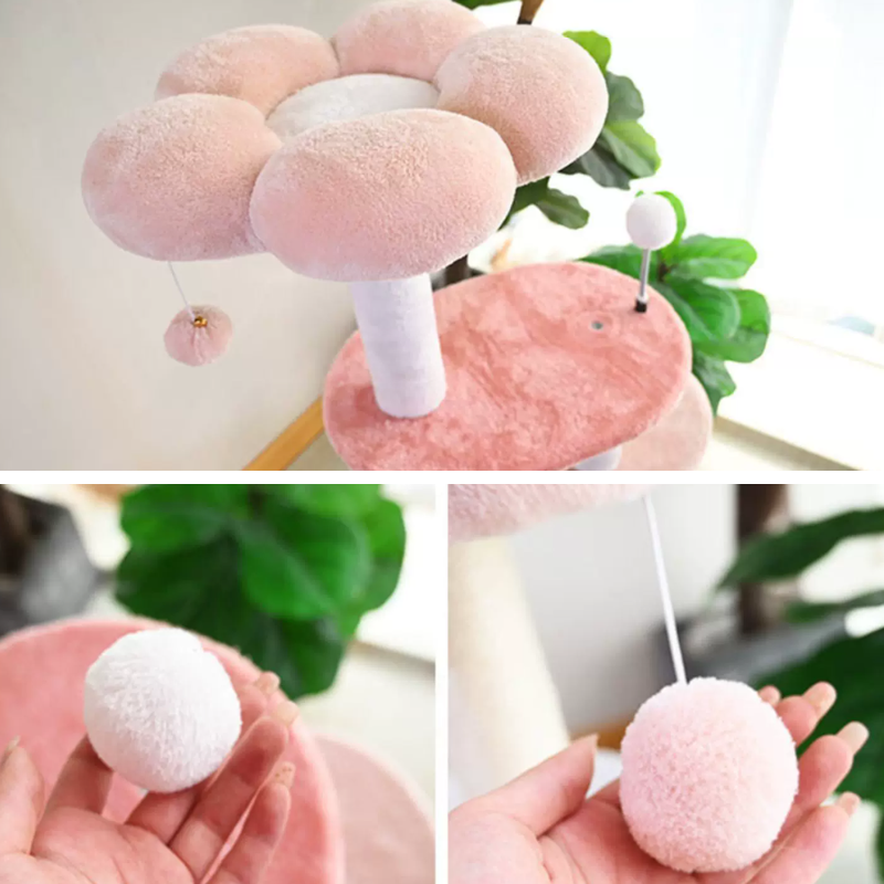 Árbol para gatos floral de tela de terciopelo con cuerda de cáñamo, tablero de fibra de densidad media, diseño creativo contemporáneo, redondo, mediano, de 1/2-condominio y 3/4-percha, para sala de estar 