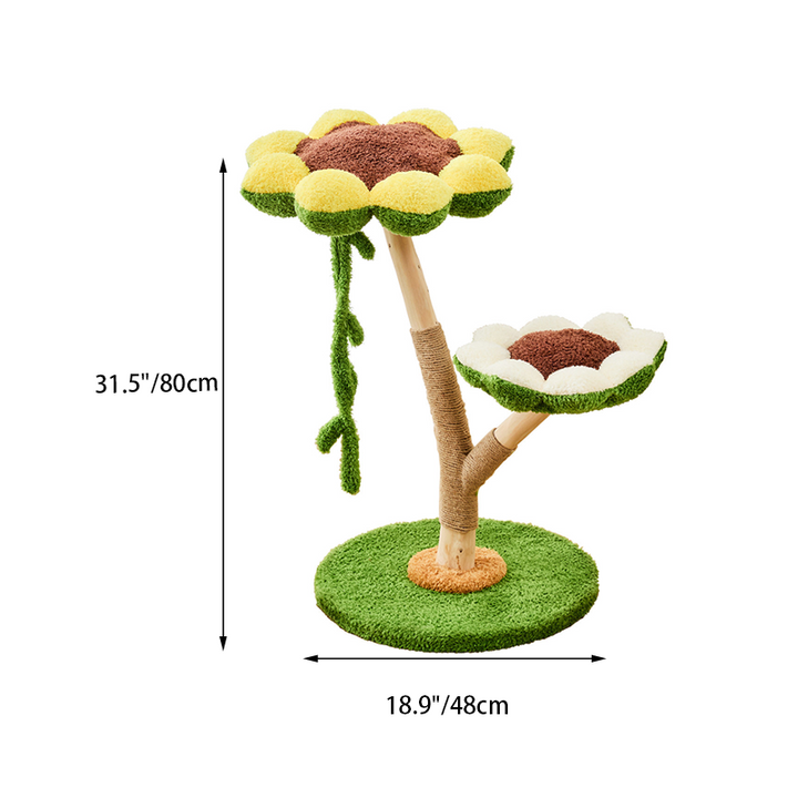 Contemporary Creative Round Plywood Natural Fruitwood Velvet Fabric Hemp Rope 2-Perch Cat Tree & Condo For Living Room