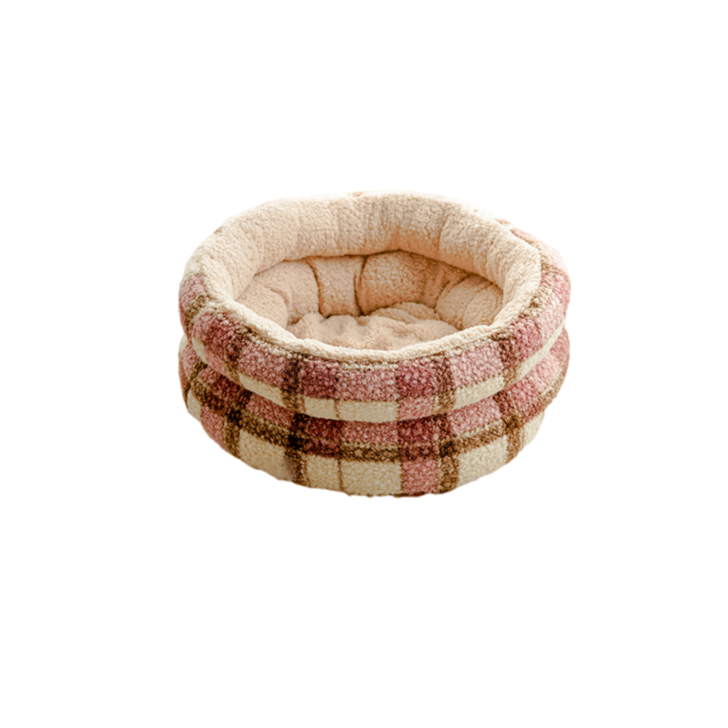 Contemporary Scandinavian Round Fabric Cotton Enclosed Cat Bed For Bedroom