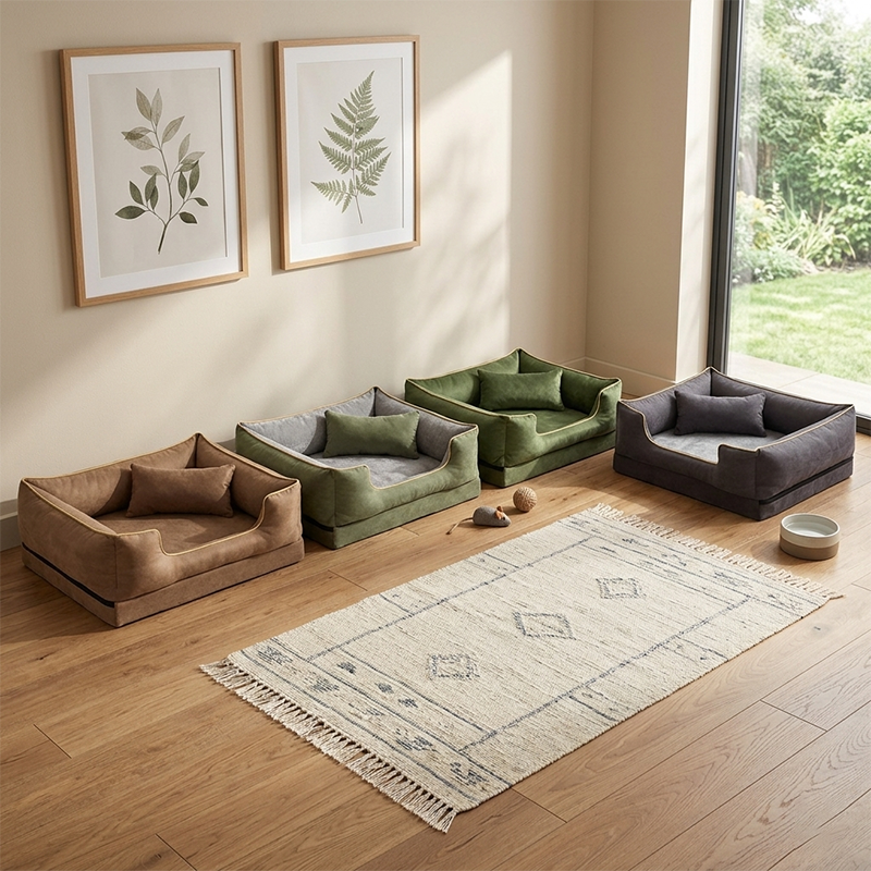 Zeitgenössisches skandinavisches rechteckiges Katzenbett aus Samtstoff und Baumwolle mit geschlossenem Design und antistatischer Ausführung für das Schlafzimmer 