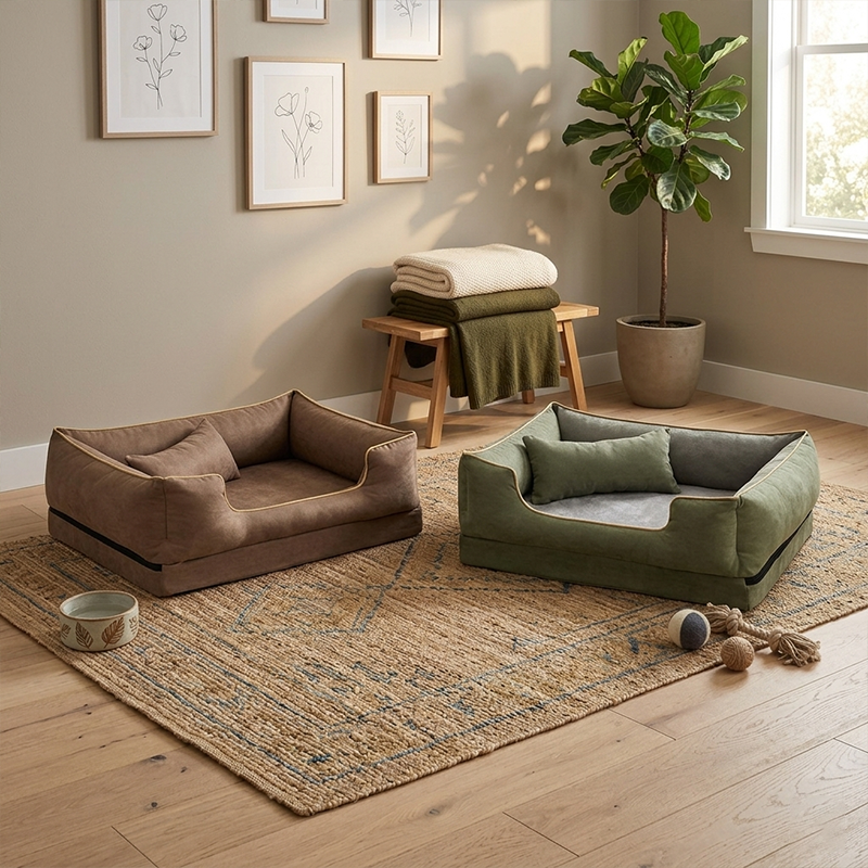 Zeitgenössisches skandinavisches rechteckiges Katzenbett aus Samtstoff und Baumwolle mit geschlossenem Design und antistatischer Ausführung für das Schlafzimmer 