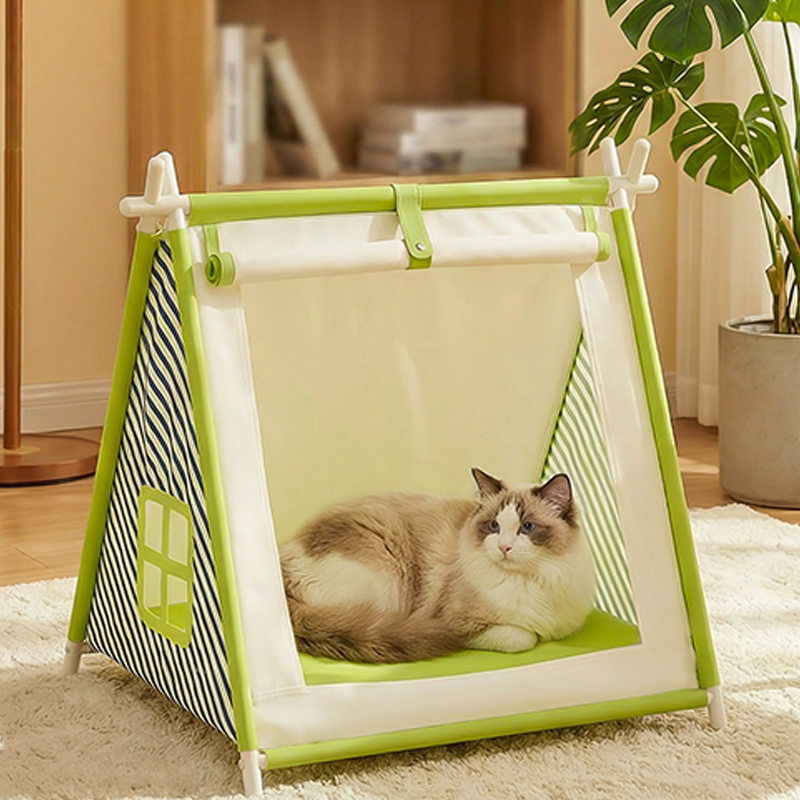 Contemporary Creative Triangular Oxford Fabric Steel Pipe Semi-Enclosed Tent Cat Bed For Bedroom