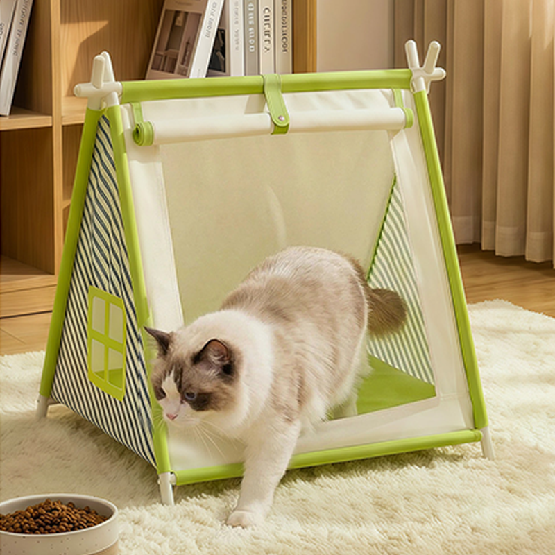 Contemporary Creative Triangular Oxford Fabric Steel Pipe Semi-Enclosed Tent Cat Bed For Bedroom