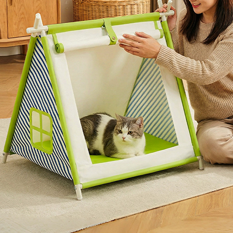 Contemporary Creative Triangular Oxford Fabric Steel Pipe Semi-Enclosed Tent Cat Bed For Bedroom