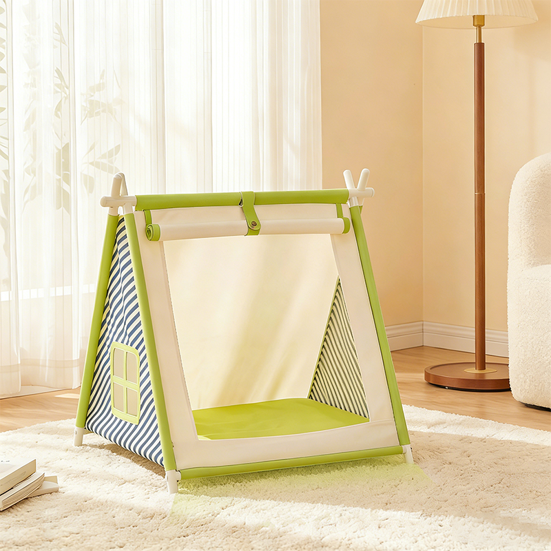 Contemporary Creative Triangular Oxford Fabric Steel Pipe Semi-Enclosed Tent Cat Bed For Bedroom