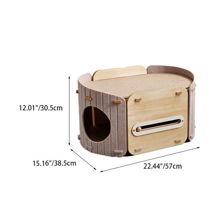 Cama para Gatos de Doble Capa de Fieltro y Sisal con Tablero de Fibra de Densidad Media Ovalada de Estilo Escandinavo Contemporáneo para Dormitorio 
