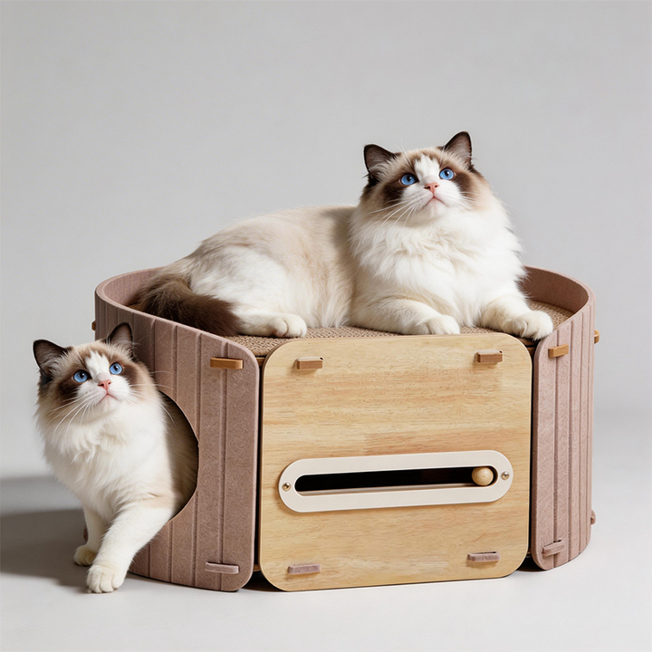 Cama para Gatos de Doble Capa de Fieltro y Sisal con Tablero de Fibra de Densidad Media Ovalada de Estilo Escandinavo Contemporáneo para Dormitorio 