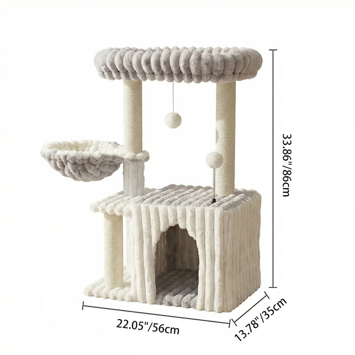 Árbol para gatos contemporáneo escandinavo rectangular de tablero de partículas, tela de terciopelo y sisal, con 2 condos y 1 percha, para dormitorio 