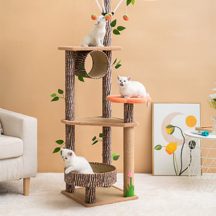 Árbol rascador para gatos de estilo escandinavo contemporáneo, cuadrado, de tablero de fibra de densidad media, tela y sisal, para 1 gato, con 3/5 plataformas, ideal para dormitorio 