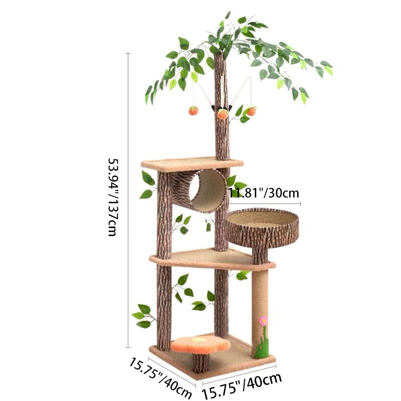 Contemporary Scandinavian Square Medium-Density Fiberboard Fabric Sisal 1-Cat Scratching Post 3/5-Perch Cat Tree For Bedroom
