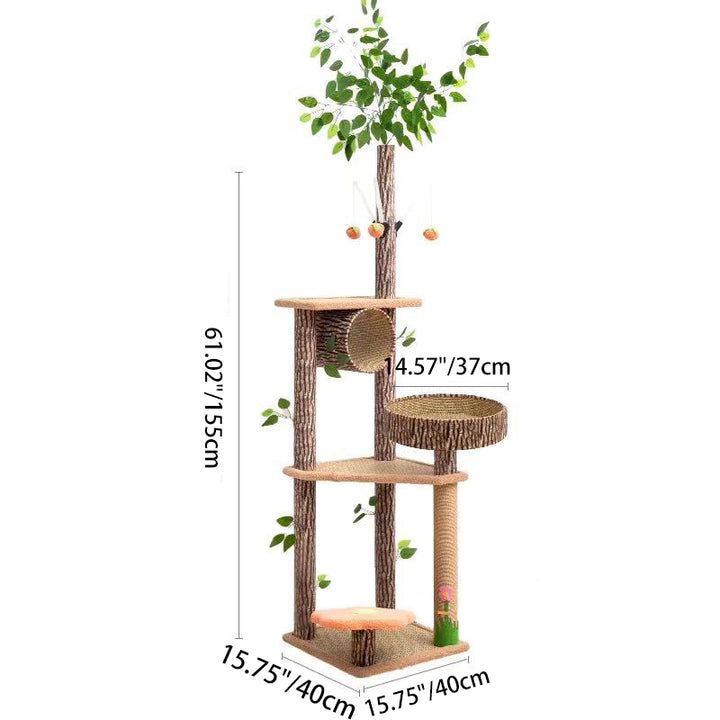 Contemporary Scandinavian Square Medium-Density Fiberboard Fabric Sisal 1-Cat Scratching Post 3/5-Perch Cat Tree For Bedroom