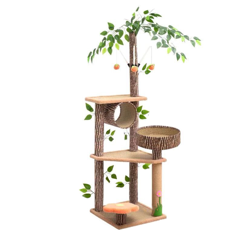Contemporary Scandinavian Square Medium-Density Fiberboard Fabric Sisal 1-Cat Scratching Post 3/5-Perch Cat Tree For Bedroom