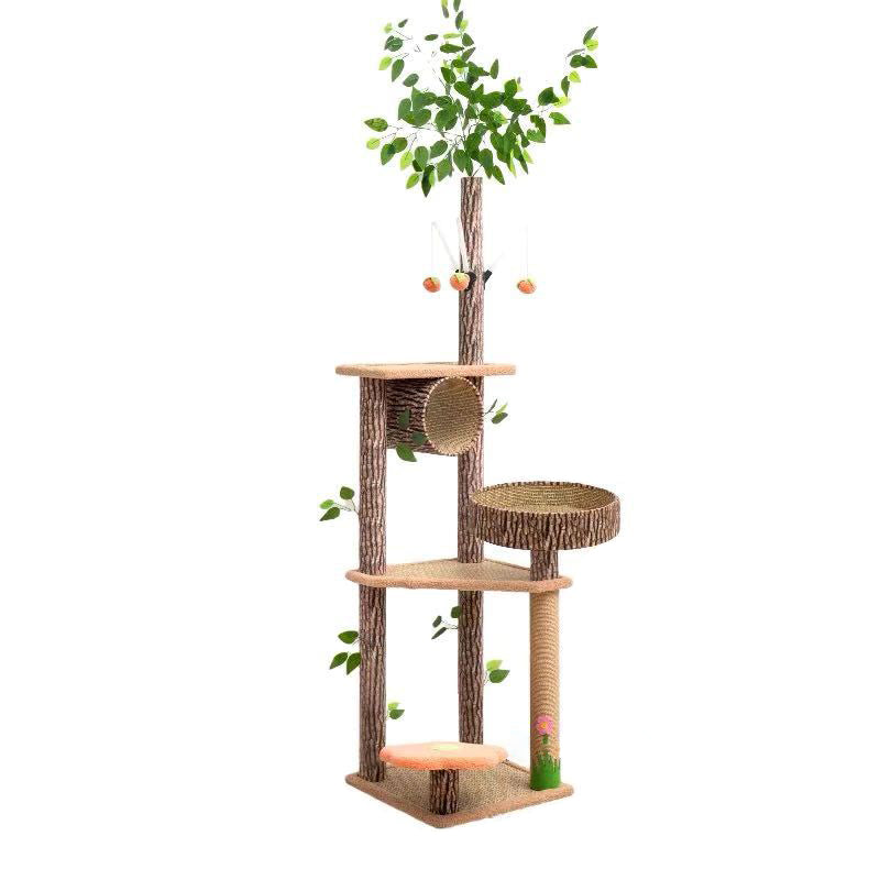Contemporary Scandinavian Square Medium-Density Fiberboard Fabric Sisal 1-Cat Scratching Post 3/5-Perch Cat Tree For Bedroom