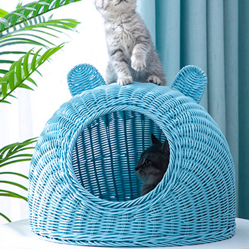 Contemporary Creative Round PP Rattan Semi-Enclosed Cat Bed For Bedroom