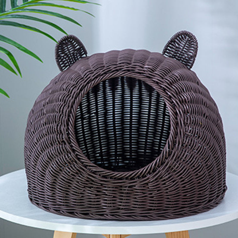 Contemporary Creative Round PP Rattan Semi-Enclosed Cat Bed For Bedroom