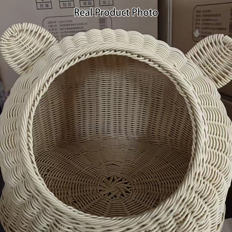 Contemporary Creative Round PP Rattan Semi-Enclosed Cat Bed For Bedroom