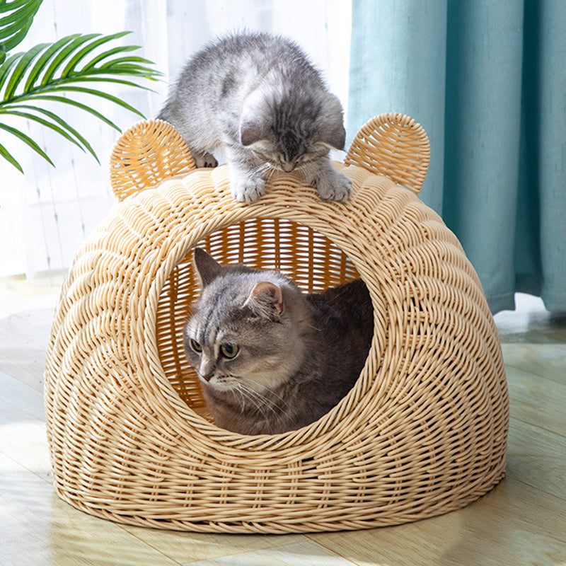 Contemporary Creative Round PP Rattan Semi-Enclosed Cat Bed For Bedroom