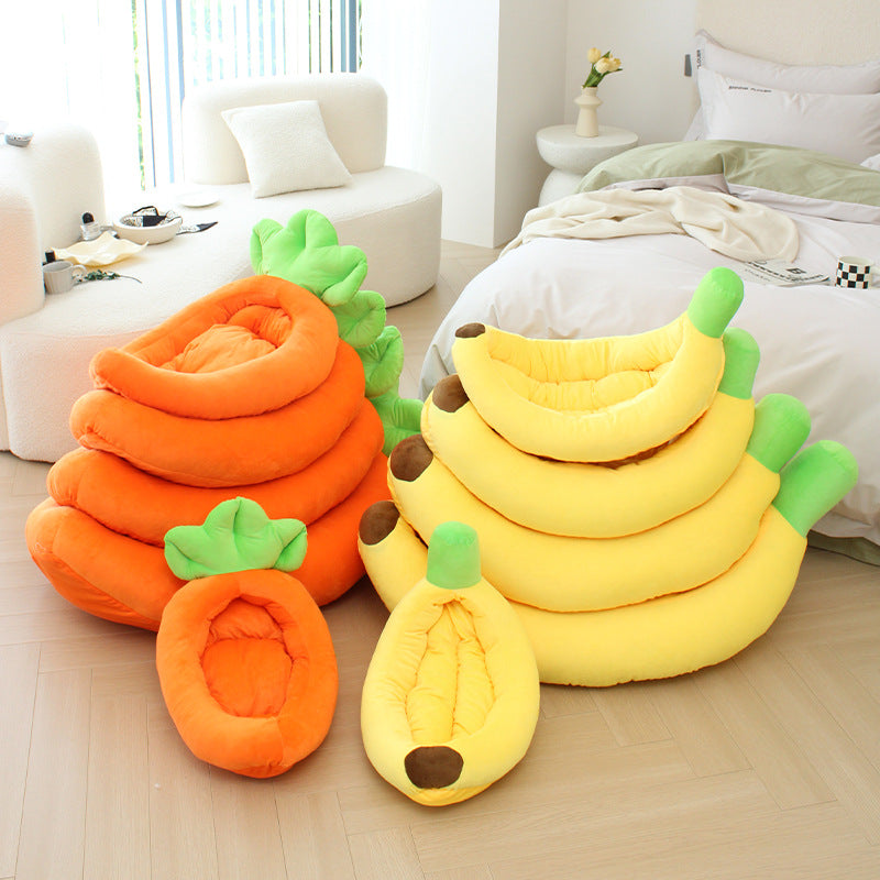 Contemporary Creative Banana/Carrot-Shaped Fabric Cotton Cat Bed With Small Pillow For Bedroom
