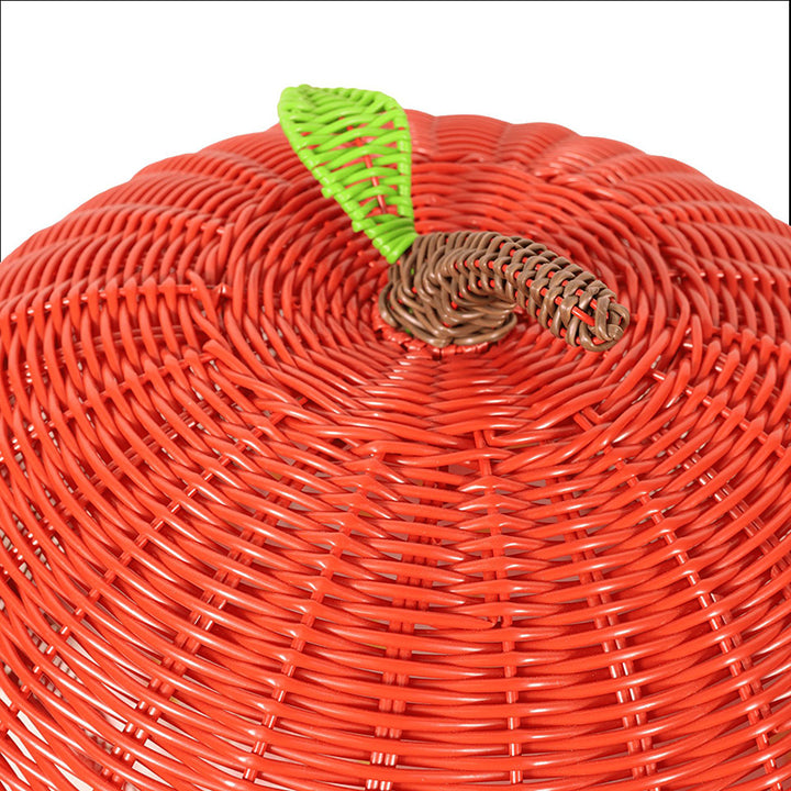 Contemporary Creative Round PE Rattan Carbon Steel Frame Apple-Shaped Semi-Enclosed Cat Bed For Bedroom