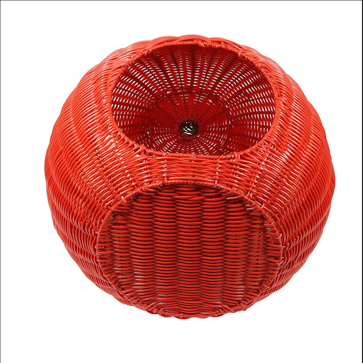 Contemporary Creative Round PE Rattan Carbon Steel Frame Apple-Shaped Semi-Enclosed Cat Bed For Bedroom