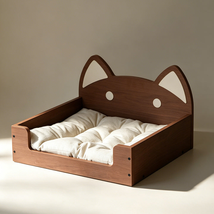 Contemporary Creative Cat Bed With Cute Cat Ear Design: Soft Removable Cushion - Walnut Bolster & Donut For Bedroom