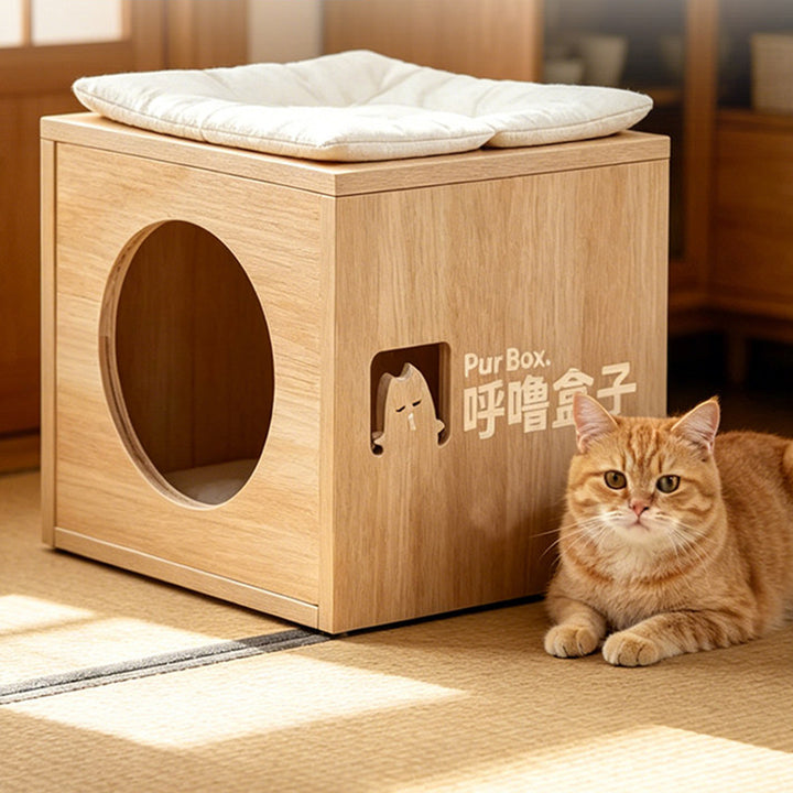 2-in-1 Space Saving Cat Bed Ottoman: Contemporary Shoe Stool With Cozy Cat Hideaway - Multifunctional Cat Furniture For Entryway