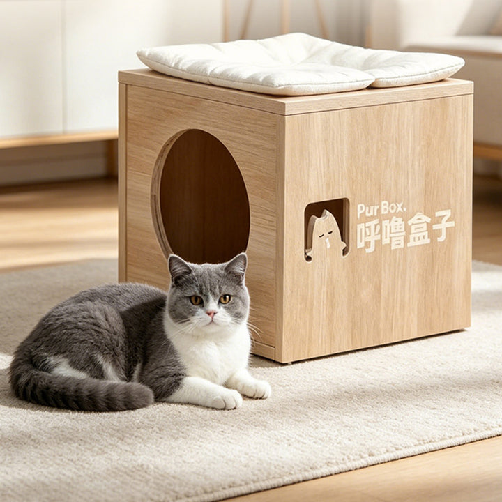 2-in-1 Space Saving Cat Bed Ottoman: Contemporary Shoe Stool With Cozy Cat Hideaway - Multifunctional Cat Furniture For Entryway