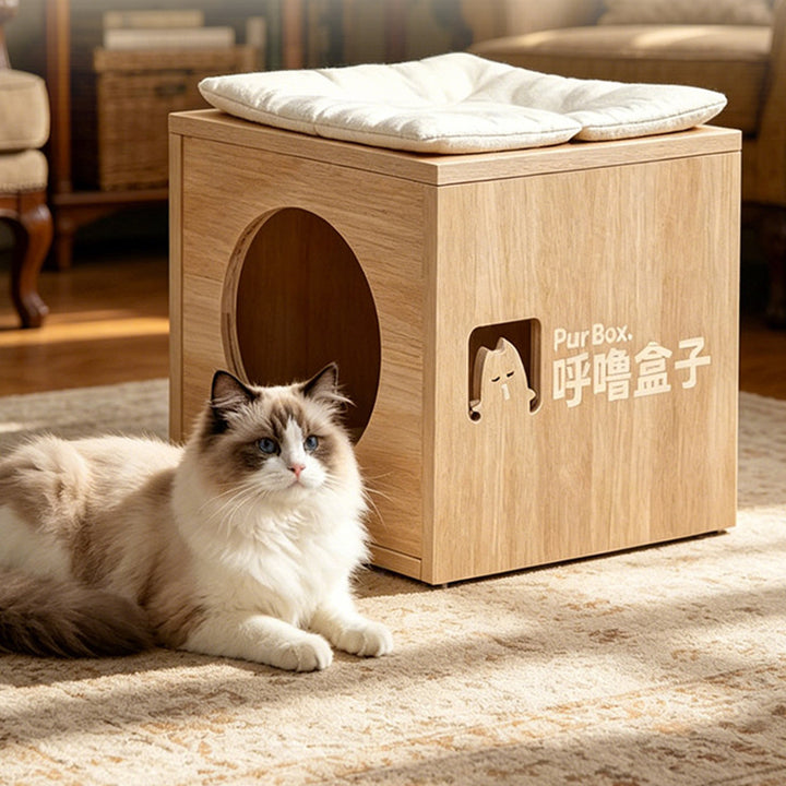 2-in-1 Space Saving Cat Bed Ottoman: Contemporary Shoe Stool With Cozy Cat Hideaway - Multifunctional Cat Furniture For Entryway