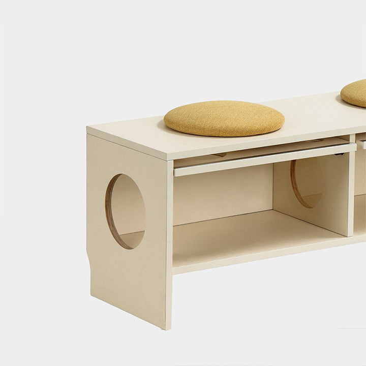 Banco contemporáneo y creativo tipo casa para gatos con dos cuevas para gatos: otomana zapatera de 2 plazas - banco zapatero multifuncional 2 en 1 y mueble para mascotas para la entrada 