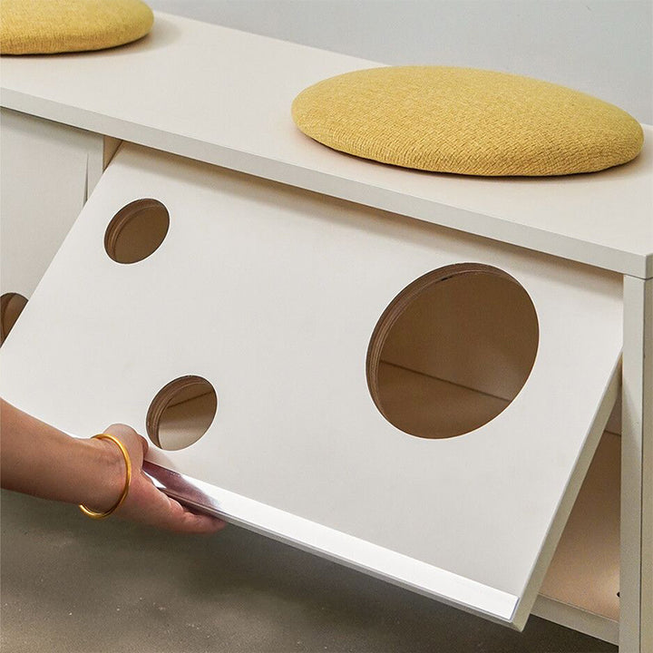 Banco contemporáneo y creativo tipo casa para gatos con dos cuevas para gatos: otomana zapatera de 2 plazas - banco zapatero multifuncional 2 en 1 y mueble para mascotas para la entrada 