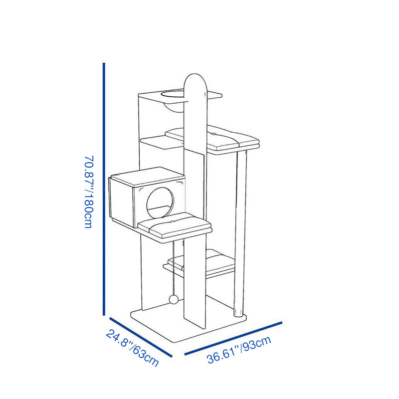 Contemporary Creative Large Multi-Level Cat Tree &amp; Condo: 1-Condo 4-Perch Cat Tower Activity Center - Cat House &amp; Climbing Platform For Living Room