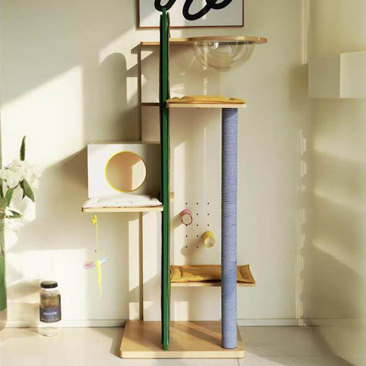 Contemporary Creative Large Multi-Level Cat Tree & Condo: 1-Condo 4-Perch Cat Tower Activity Center - Cat House & Climbing Platform For Living Room