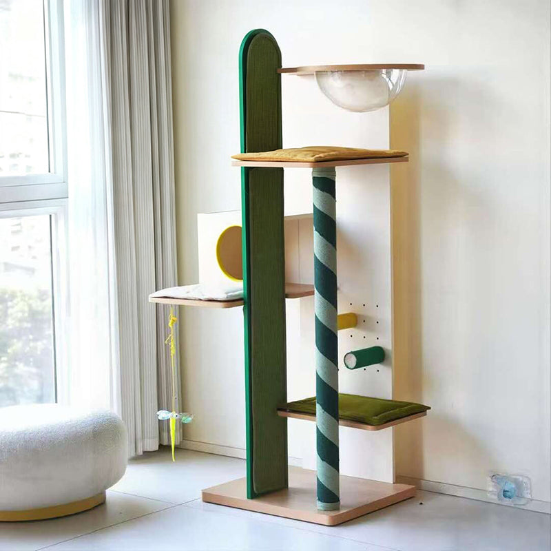 Contemporary Creative Large Multi-Level Cat Tree &amp; Condo: 1-Condo 4-Perch Cat Tower Activity Center - Cat House &amp; Climbing Platform For Living Room