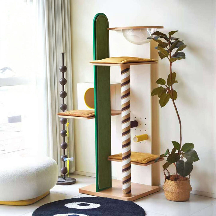 Contemporary Creative Large Multi-Level Cat Tree & Condo: 1-Condo 4-Perch Cat Tower Activity Center - Cat House & Climbing Platform For Living Room