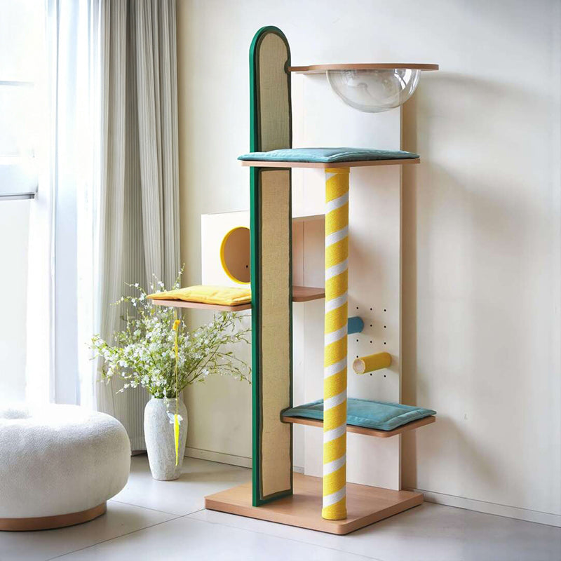 Contemporary Creative Large Multi-Level Cat Tree &amp; Condo: 1-Condo 4-Perch Cat Tower Activity Center - Cat House &amp; Climbing Platform For Living Room