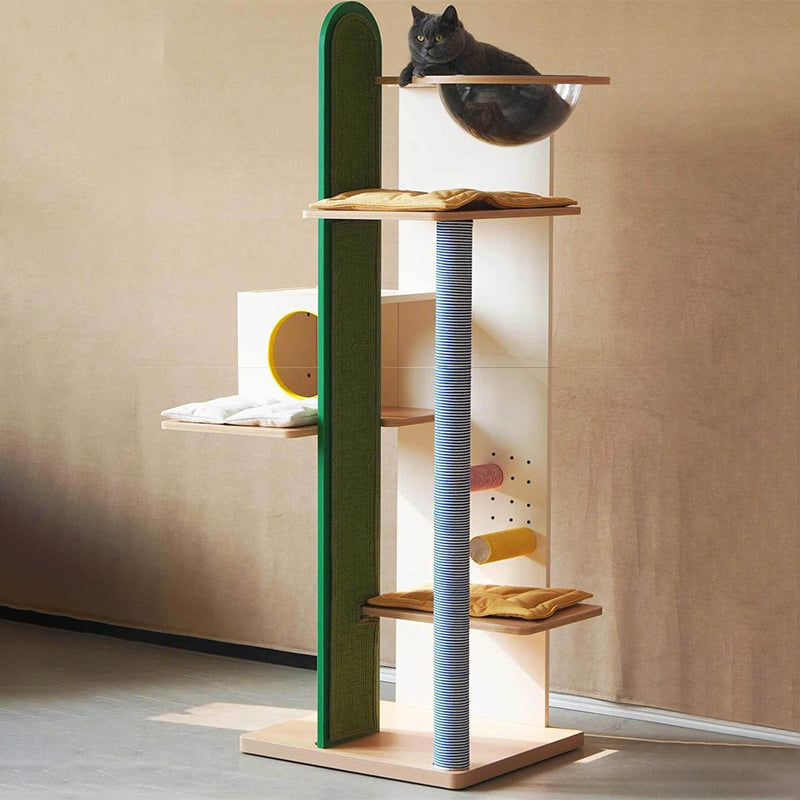 Contemporary Creative Large Multi-Level Cat Tree &amp; Condo: 1-Condo 4-Perch Cat Tower Activity Center - Cat House &amp; Climbing Platform For Living Room