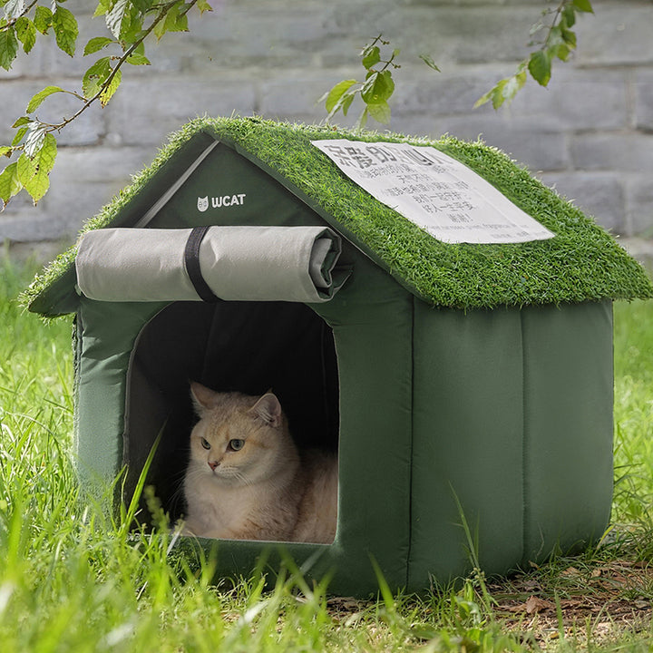 Maison créative contemporaine en forme de maison, en tissu Oxford, tissu non tissé, tissu à pois antidérapant, PE, imperméable pour l’extérieur, lit pour chat, lit pour chien avec rideau de porte pour jardin 