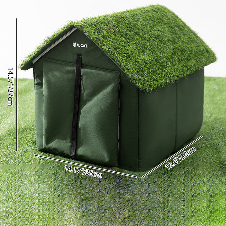 Maison créative contemporaine en forme de maison, en tissu Oxford, tissu non tissé, tissu à pois antidérapant, PE, imperméable pour l’extérieur, lit pour chat, lit pour chien avec rideau de porte pour jardin 