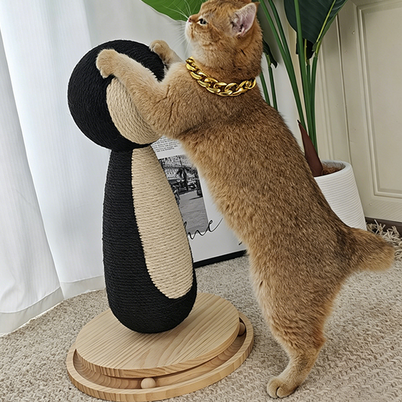 Contemporary Creative Curved Penguin-Shaped Jute Rope Plastic Foam Teddy Fleece Medium Density Fiberboard Pine Cat Scratching Post For Living Room
