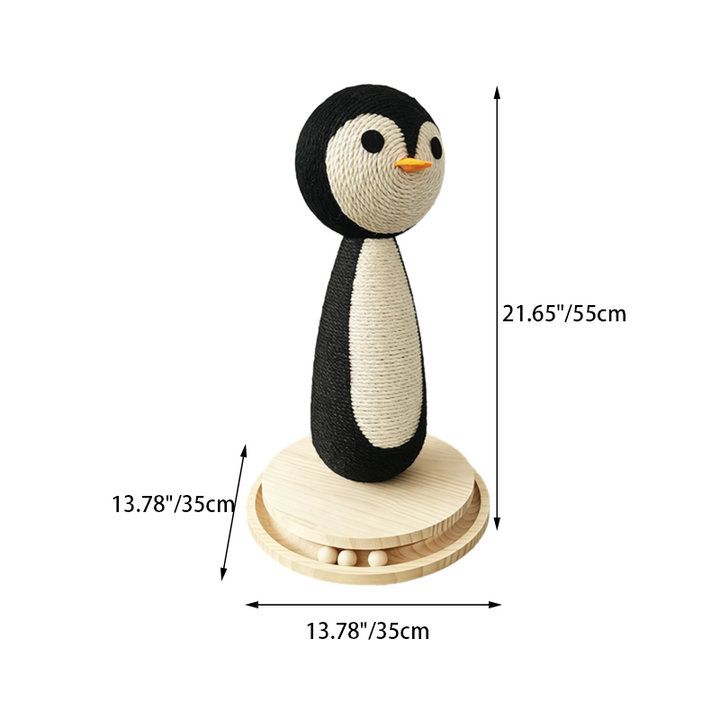 Contemporary Creative Curved Penguin-Shaped Jute Rope Plastic Foam Teddy Fleece Medium Density Fiberboard Pine Cat Scratching Post For Living Room