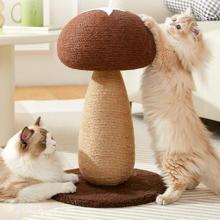 Rascador para gatos contemporáneo, creativo, con forma de hongo, cilíndrico, de tablero de fibra de densidad media, terciopelo y sisal, para dormitorio 