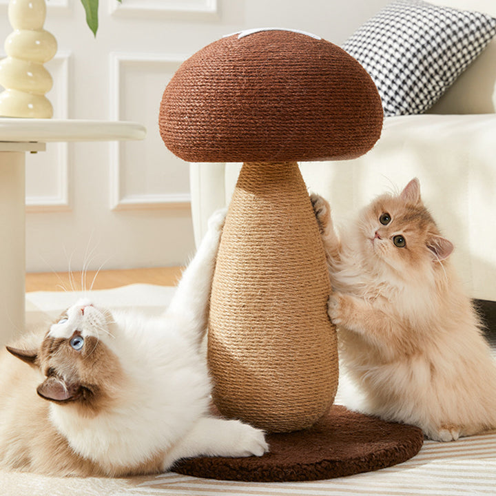 Rascador para gatos contemporáneo, creativo, con forma de hongo, cilíndrico, de tablero de fibra de densidad media, terciopelo y sisal, para dormitorio 