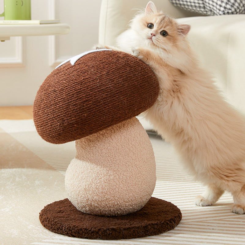 Rascador para gatos contemporáneo, creativo, con forma de hongo, cilíndrico, de tablero de fibra de densidad media, terciopelo y sisal, para dormitorio 