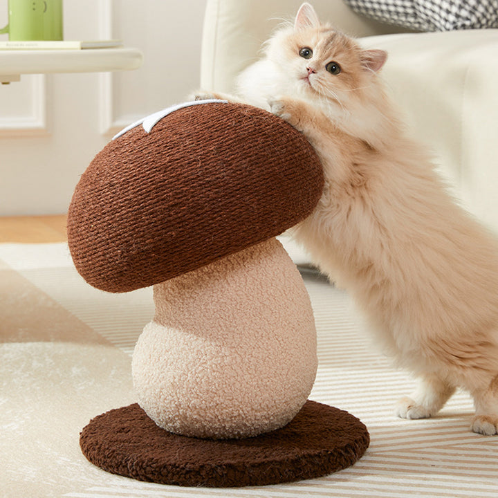 Rascador para gatos contemporáneo, creativo, con forma de hongo, cilíndrico, de tablero de fibra de densidad media, terciopelo y sisal, para dormitorio 