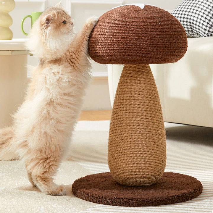 Rascador para gatos contemporáneo, creativo, con forma de hongo, cilíndrico, de tablero de fibra de densidad media, terciopelo y sisal, para dormitorio 