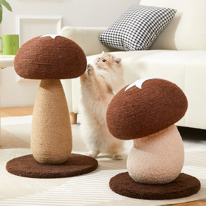 Rascador para gatos contemporáneo, creativo, con forma de hongo, cilíndrico, de tablero de fibra de densidad media, terciopelo y sisal, para dormitorio 
