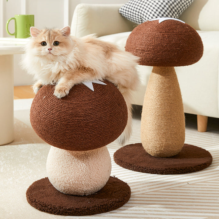 Rascador para gatos contemporáneo, creativo, con forma de hongo, cilíndrico, de tablero de fibra de densidad media, terciopelo y sisal, para dormitorio 