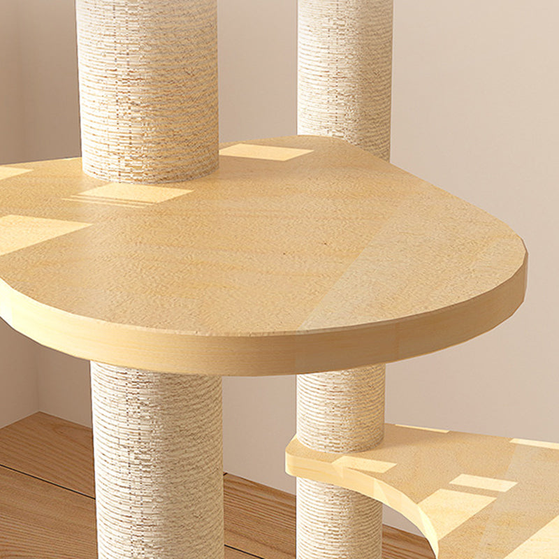 Conception contemporaine de cabane dans les arbres créative en panneau de fibres à densité moyenne, sisal, papier kraft, velours, plastique, coton-lin, arbre à chat et condo, 1 hamac, 1 griffoir pour salon 