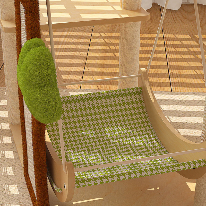 Conception contemporaine de cabane dans les arbres créative en panneau de fibres à densité moyenne, sisal, papier kraft, velours, plastique, coton-lin, arbre à chat et condo, 1 hamac, 1 griffoir pour salon 