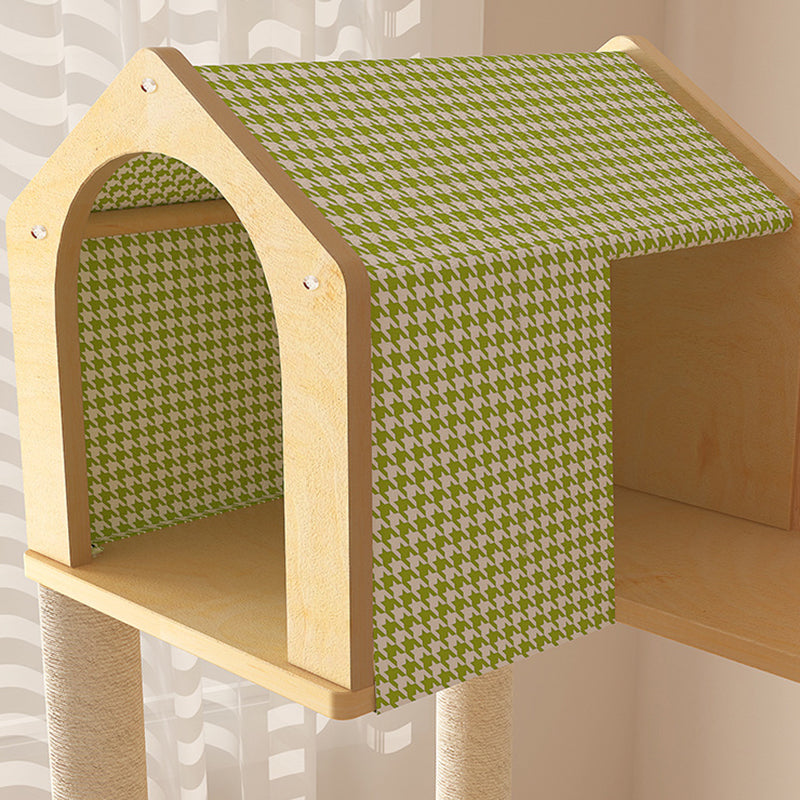 Conception contemporaine de cabane dans les arbres créative en panneau de fibres à densité moyenne, sisal, papier kraft, velours, plastique, coton-lin, arbre à chat et condo, 1 hamac, 1 griffoir pour salon 
